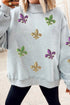 Sequin Fleur De Lis Raw Edge Pullover Sweatshirt