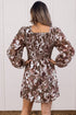 Abstract Floral Print Square Neck Long Sleeve Shift Mini Dress