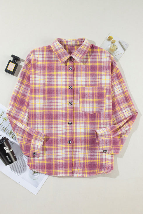 Casual Plaid Print Chest Pocket Long Sleeve Shacket
