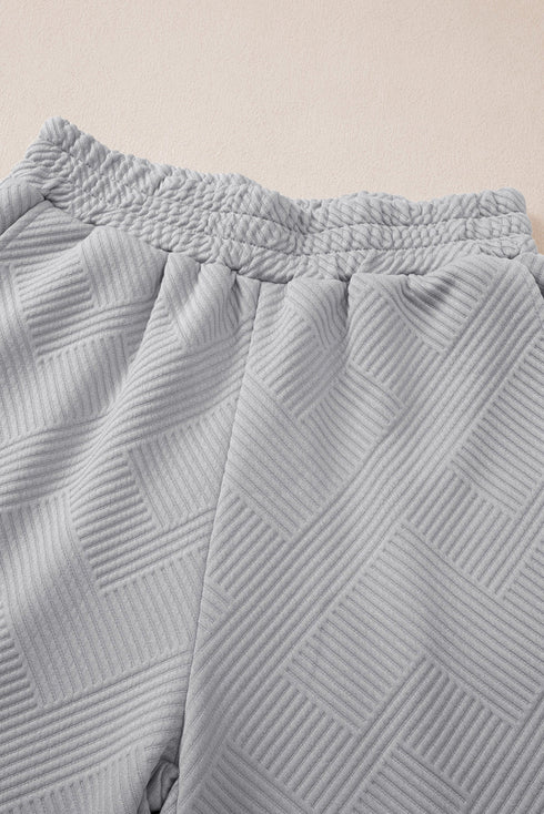 Solid Textured Collared V Neck Wide Leg Pant Sets