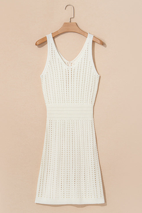 Open Knit Scoop Neck Sleeveless Mini Dress