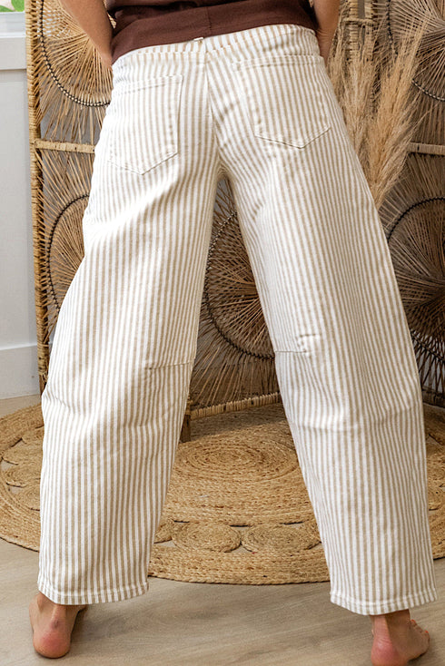 Casual Striped Print Wide Leg Barrel Jeans