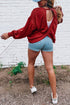 Racing Ribbed Drop Shoulder Cutout Back Sweatshirt