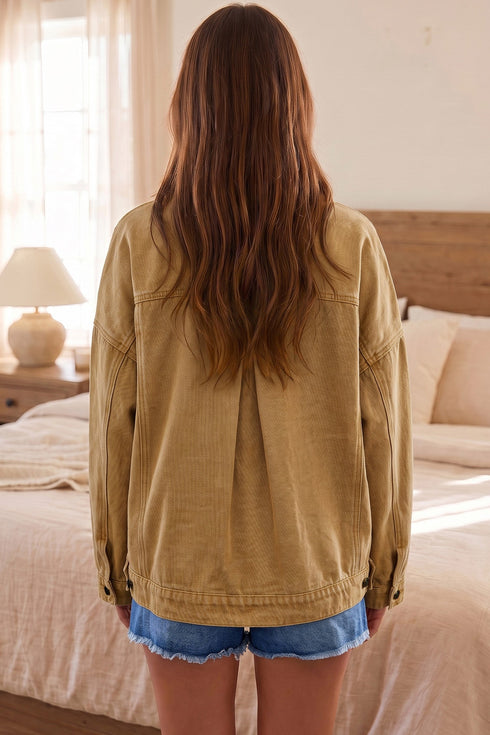 Metal Button Front Long Sleeve Collar Denim Jacket