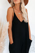 Exclusive Textured Ribbed Sleeveless V Neck Pocketed Jumpsuit
