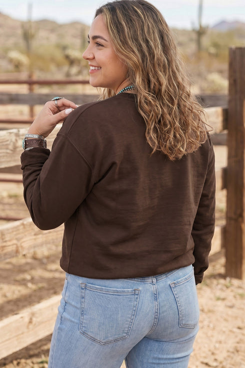 Pray Letter Applique Patchwork Round Neck Long Sleeve Sweatshirt
