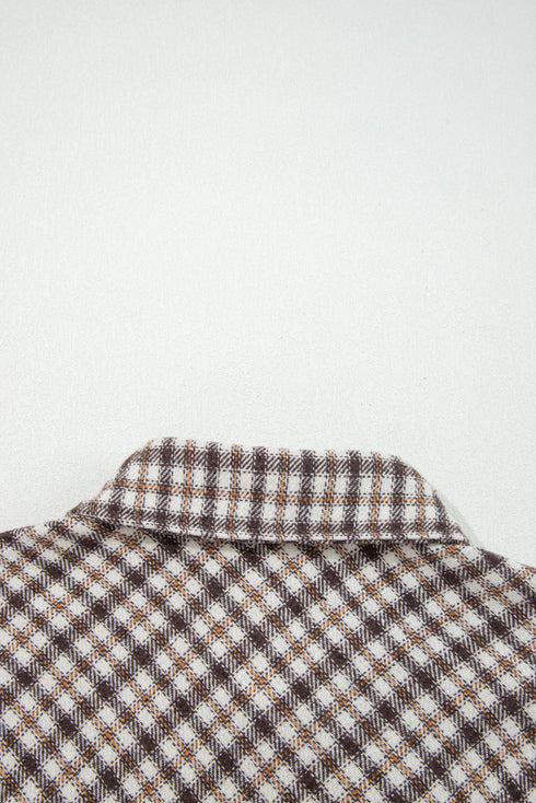 Corduroy Textured Patchwork Flap Pocket Plaid Shacket