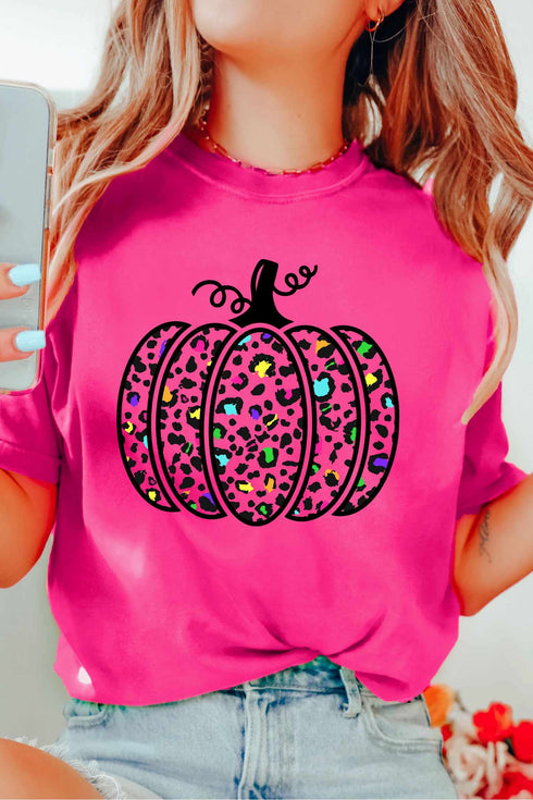 Leopard Print Pumpkin Graphic Pattern Statement Tee