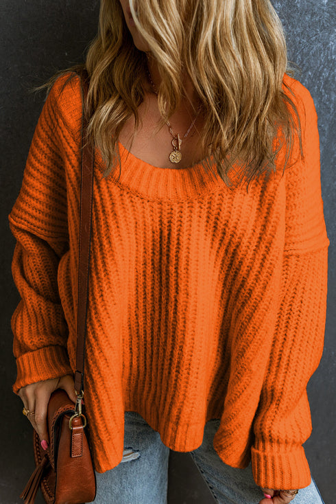 Ribbed Knit Round Neck Slouchy Chunky Sweater