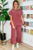 Mineral Wash Corduroy Short Sleeve Wide Leg Pant Set