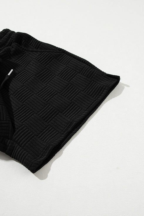 Textured Ruffle Sleeve Drawstring Waist Solid Short Set