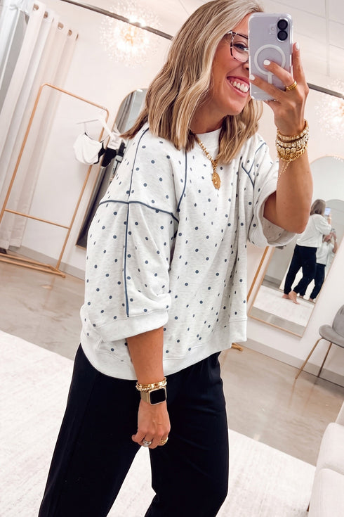 Polka Dot Piping Trim Relaxed Silhouette Top