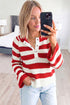 Striped V Neck Long Sleeve Shift Sweater