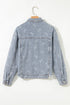 Bow Knot Print Raw Hem Washed Denim Jacket