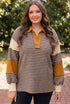 Striped Collar V Neck Long Sleeve Top