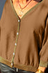 V Neck Glitter Trim Patchwork Button Front Blouse
