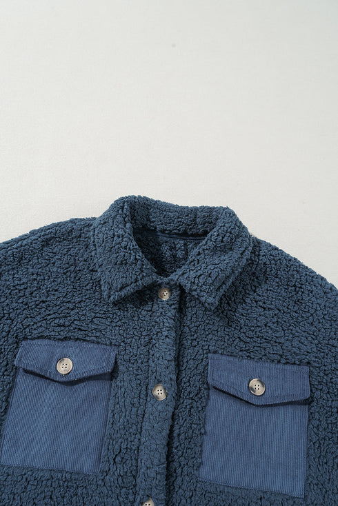 Solid Fleece Flap Pocket Single Breasted Teddy Coat