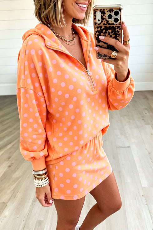 Polka Dot Hooded Long Sleeve Top Coordinated Mini Skort Set