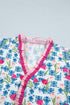 Floral Print Ruffle V Neck Short Sleeve Tunic Shirt