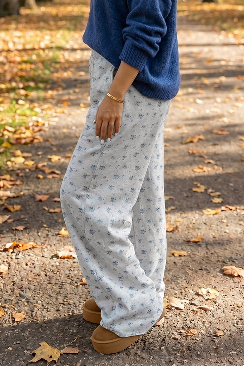Floral Print Elastic Waist Full Length Regular Pants