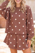 Polka Dot Raw Hem Relaxed Pullover Loose Skort Two Piece Short Set