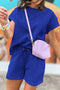 Solid Textured Short Sleeve Active Two Piece Short Set