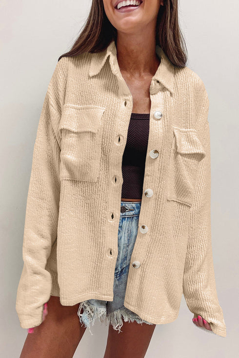 Casual Textured Corduroy Long Sleeve Button Down Jacket