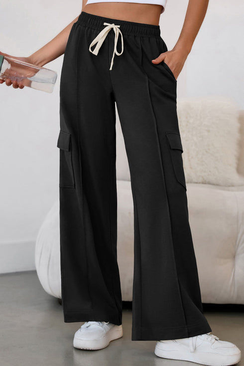 Drawstring Elastic Waist Cargo Patch Pocket Pants