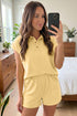 Solid Loose Polo Tee Elastic Waist Two Piece Short Set
