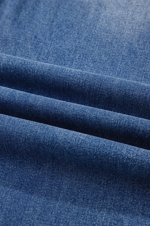 Double Button Zip Fly Wide Straight Leg Jeans