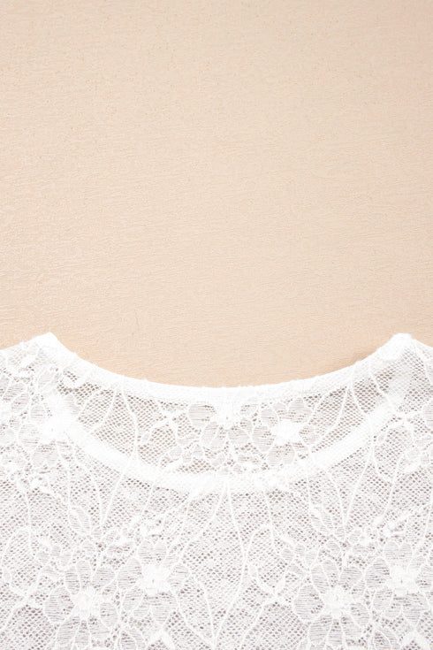 Sheer Mesh Lace Feminine Detail Long Sleeve Top