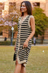 Sleeveless V Neck Button Front Textured Knit Dress