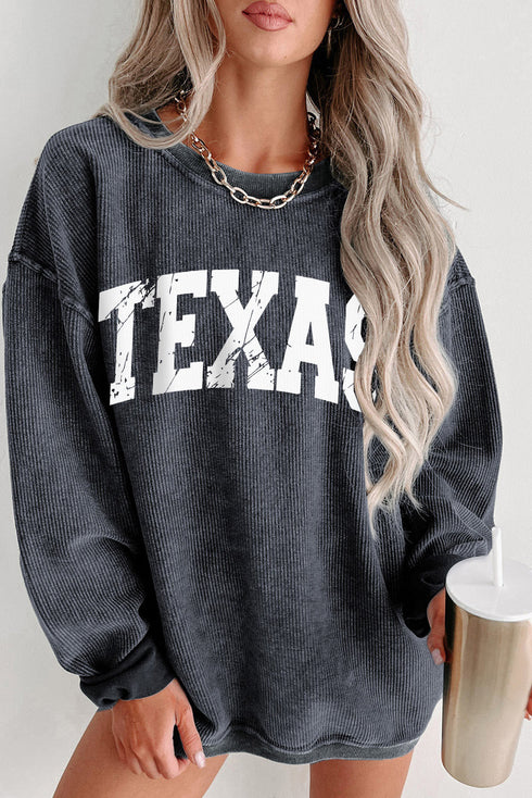 Distressed Texas Graphic Corded Oversized Crewneck Sweatshirt