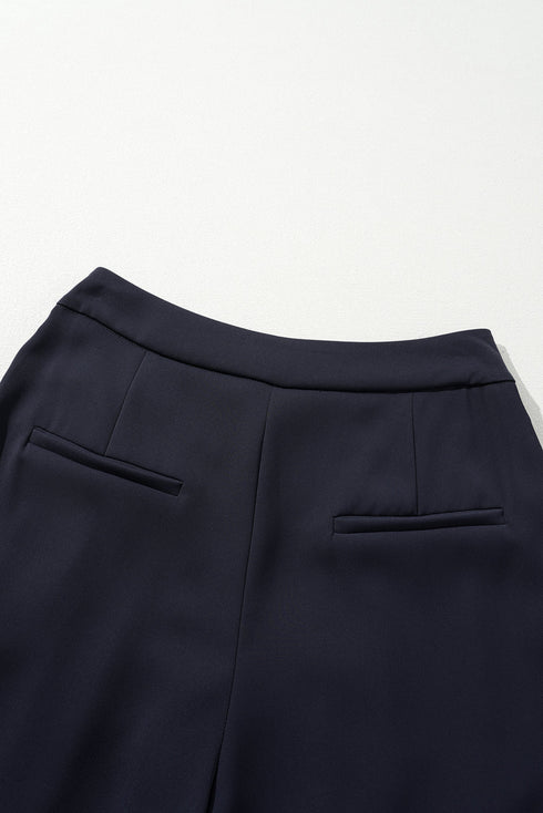 Casual Dual Buttoned High Waisted Pleated Wide Leg Pants