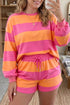 Horizontal Striped Long Sleeve Top Drawstring Loungewear Set