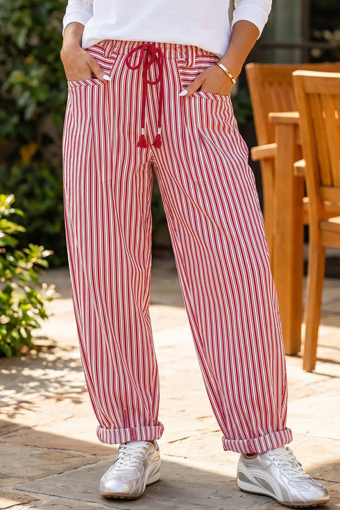 Striped Pattern Drawstring Detail Loose Fit Pants