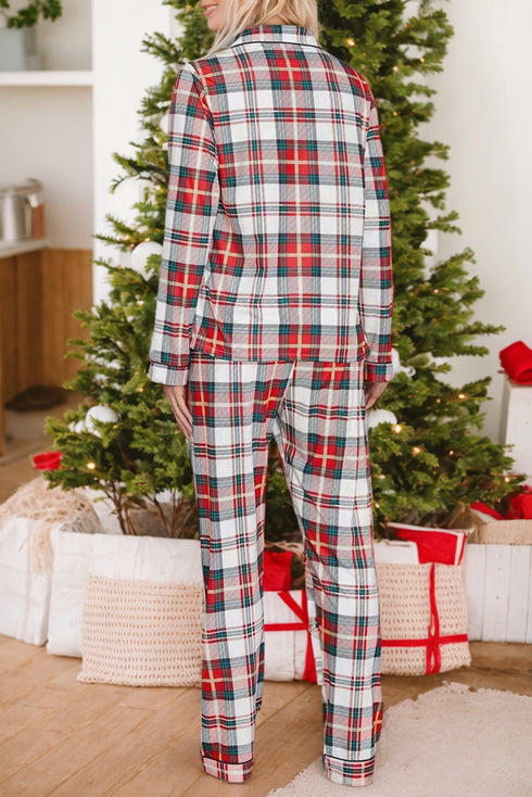 Plaid Print Long Sleeve Two Piece Pajama Set Sleepwear