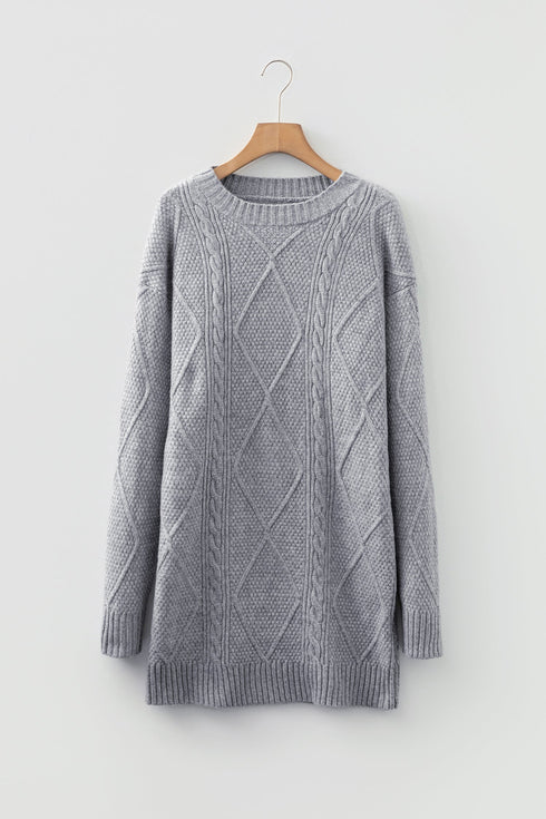 Long Sleeve Cable Knit Crew Neck Sweater Dress