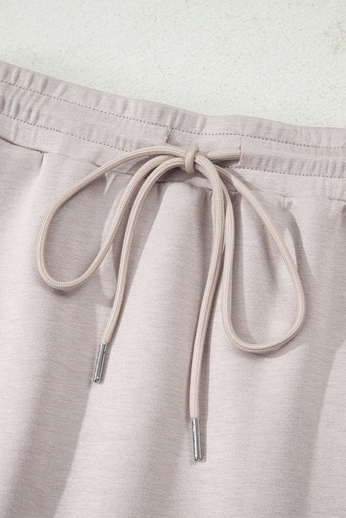 Solid Drop Shoulder Pullover Drawstring Mini Skirt Two Piece Dress