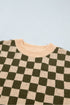 Checkered Drop Shoulder Long Sleeve Knit Sweater