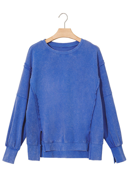 Split Hem Loose Silhouette Washed Tunic Sweatshirt