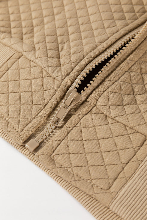 Geometric Textured Pattern Baseball Collar Jacket