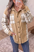 Polyester Plaid Pattern Shirt Collar Shift Jacket