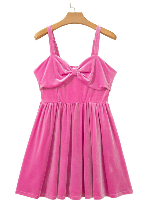 Bow Neck Adjustable Strap Velvet Mini Dress