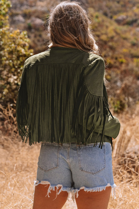 Cropped Faux Suede Western Fringe Tassel Jacket