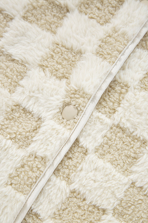 Checkered Sherpa Fleece Snap Button Pocket Vest