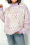 Floral Print Mock Neck Sleeve Paneling Sweatshirt
