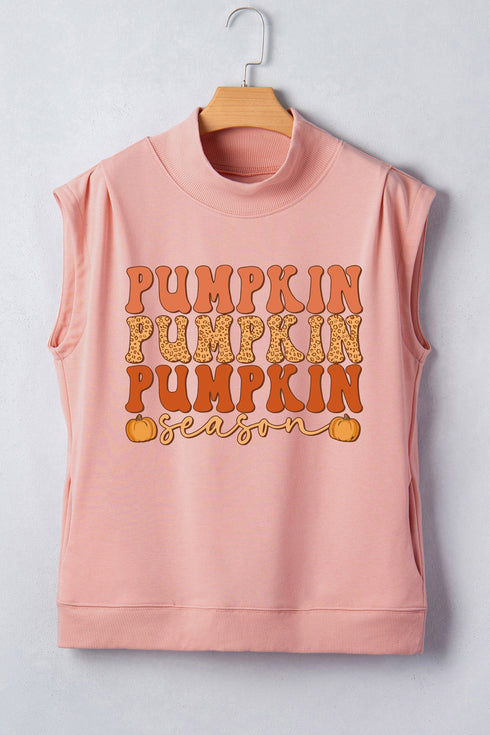 Pumpkin Print Graphic Mock Neck Statement Tee