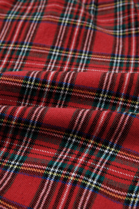 Plaid Slogan Embroidery Pocket Long Sleeve Lounge Set