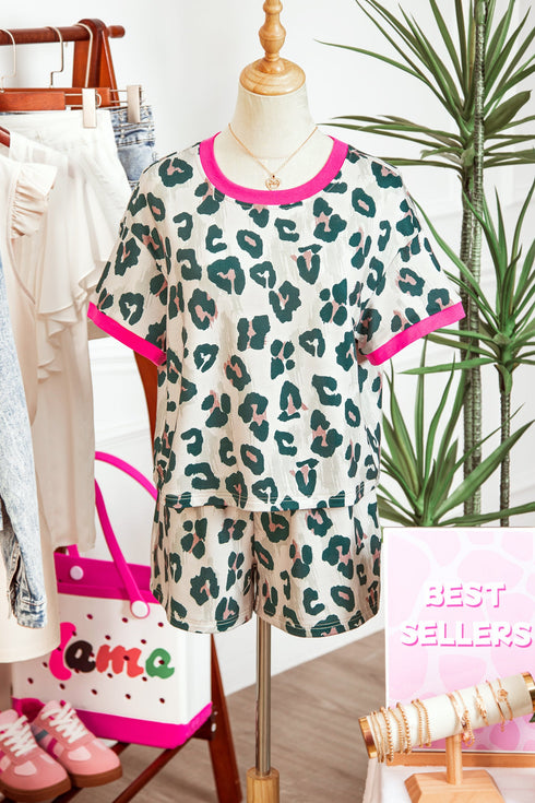 Western Style Leopard Print Contrast Trim Short Set